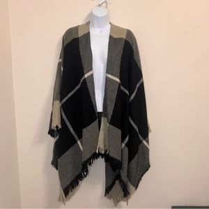 Plaid blanket poncho